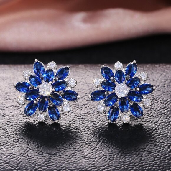 🔥 Colorful Flower CZ Full Filled Romantic Stud Earrings For Women, HA4175 - Picture 1 of 1